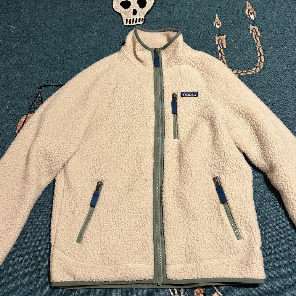 Patagonia Cream and Green Fleece Jacket